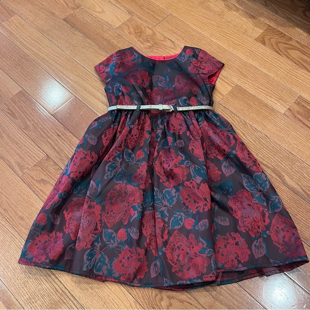 M&Co Kids Girls Elegant Floral Dress with Belt Size 5/6